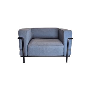 CASSINA Le Corbusier LC3 Sessel gebraucht | Grau Stoff | Schwarzes Stahlgestell | Original in der Frontalansicht von vorne