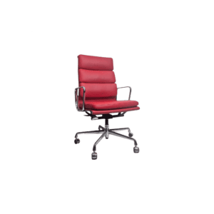Vitra Eames Aluminium Chair EA 219 Bürostuhl | Rot Premium-Leder | verchromtes Gestell | Original schräg von vorne rechts