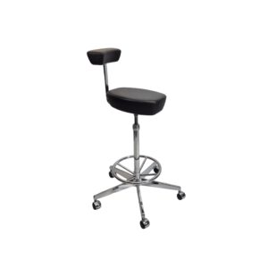 VITRA Nelson Perch Hocker gebraucht | Schwarz Leder | verchromtes Stahlgestell | höhenverstellbar | Original schräg von vorne rechts