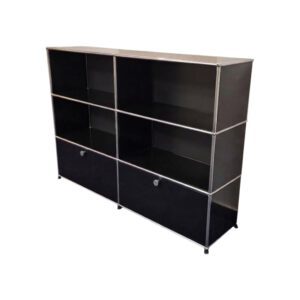 USM Haller Highboard gebraucht, Graphitschwarz Stahlblech, Original schräg von vorne links