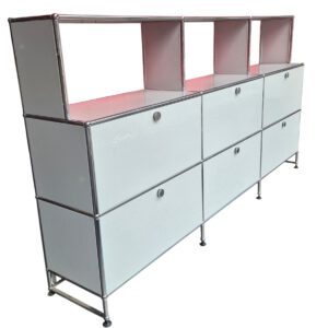 USM Haller Regal Highboard gebraucht, Verchromtes Stahlgestell, Original schräg von vorne rechts