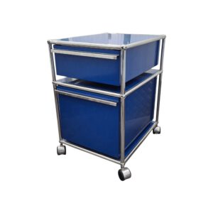 USM Haller Rollcontainer gebraucht Enzianblau 2 Auszüge schräg von vorne links