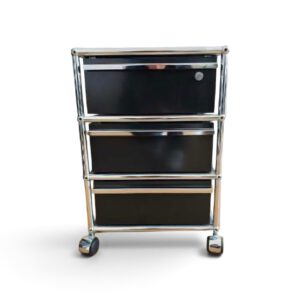 USM Haller Rollcontainer gebraucht | Graphitschwarz Stahlblech | Kompakt 41×61×51 cm | Original in der Frontalansicht von vorne