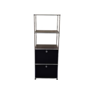 USM Haller Highboard gebraucht, Graphitschwarz Stahlblech, Modulares Stecksystem, Original in der Frontalansicht von vorne