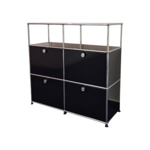 USM Haller Highboard 2x3 gebraucht | Graphitschwarz Stahlblech | 100x35x105 cm | Original schräg von vorne rechts