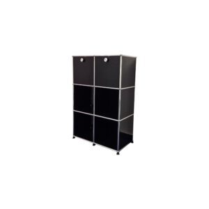 USM Haller Highboard 2 Klappen gebraucht, Graphitschwarz Stahlblech, Pulverbeschichtet, Original schräg von vorne rechts