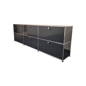 USM Haller Sideboard gebraucht, Dunkelgrau Stahlblech, breit, Original schräg von vorne links