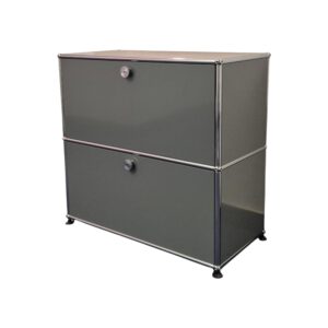 USM Haller Sideboard gebraucht, Mittelgrau Stahlblech, Pulverbeschichtet, Original schräg von vorne links