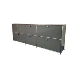 USM Haller Sideboard gebraucht, Mittelgrau Stahlblech, Neue Generation, Original schräg von vorne links